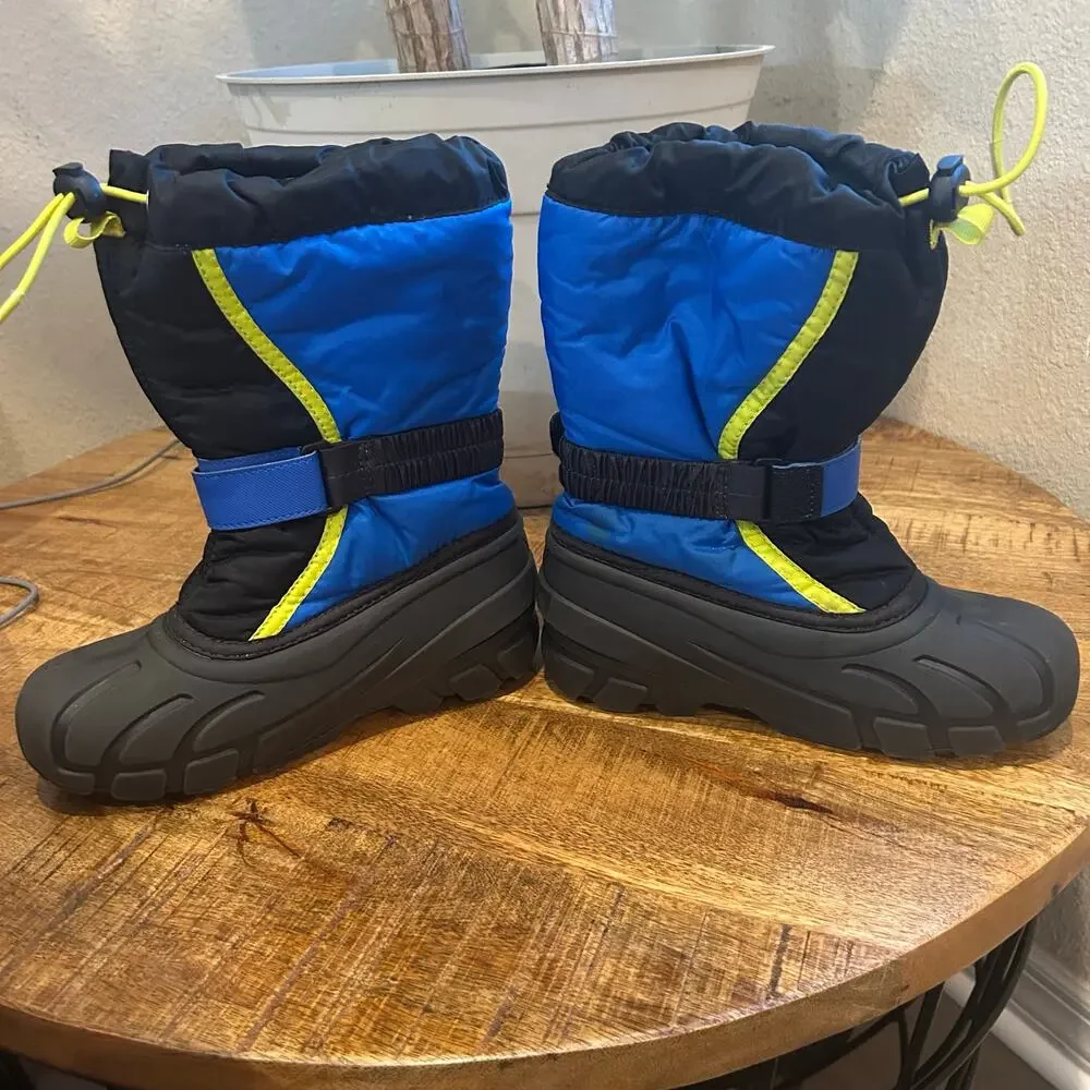 Sorel Youth Flurry Snow Winter Boots Size 2 Waterproof Insulated Blue and Black